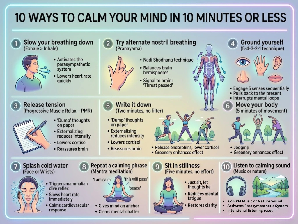 10 ways to calm your mind in 10 minutes or less